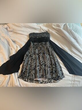 BCBGMaxAzria Black Strapless Mixed-Print Dress